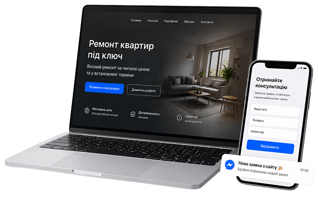 Ноутбук і телефон з прикладом лендінга